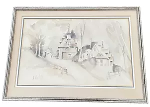 Original Art 1980s Watercolor Painting Houses on a Hill Muted Colors Signed - Bild 1 von 3
