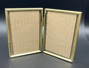 Vintage Double 3.5 x 5" Gold Metal Photo Picture Frame 1970's Decor Beaded Edge - Picture 1 of 6