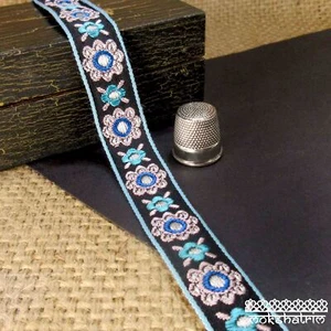 Collar de perro gris plata azul turquesa floral cinta jacquard M177 - Imagen 1 de 5