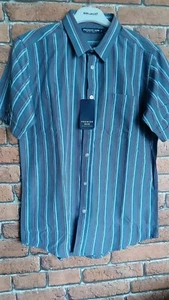 Premier Man Short Sleeve Blue Striped Cotton Shirt Size S New - Picture 1 of 5