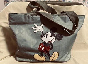 Disney Sequin Mickey Mouse Khaki Green Large Vinyl/Nylon Zipper Close Tote Bag - Picture 1 of 7