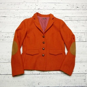 J McLaughlin Wollblazer Anzugjacke Damen Größe 4 Orange Seide Gefüttert Ellenbogenaufnäher - Bild 1 von 9