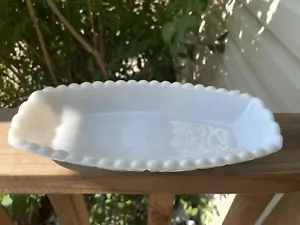 VTG White Milk Glass- Relish-Butter- Candy Bowl- Ruffle Edges -sunburst Pattern - Picture 1 of 5