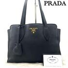 PRADA Vitello Navy Tote Bag with Gold Logo Good product Authentic used Japan