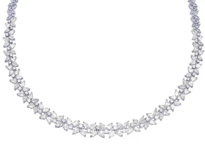 Collar Gargantilla Graduada Diamante Real Pera 15 7/10 CT Oro Blanco 10MM 14K 17" Foto 1 de 4