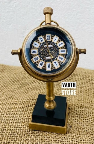 Antique Brass Desk Clock Quartz Wood Base Vintage Table Top Decorative Gift Cover