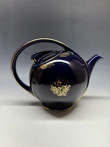 Teiera Hall China Art Deco blu cobalto e bordo oro - COSÌ COM'È - Foto 1 di 9