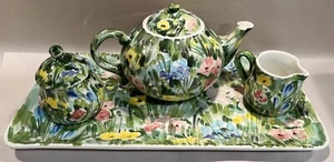 Vintage Hand painted Italy Tea Set For Gumps Impressionist Garden - Picture 1 of 17