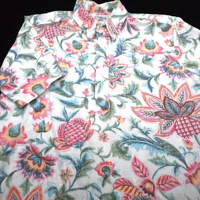 CAMISA CAMPAMENTO REYN SPOONER -L- BLANCA ROJA ROSA VERDE FLORAL PALMA VACACIONES NAVIDAD Foto 1 de 4