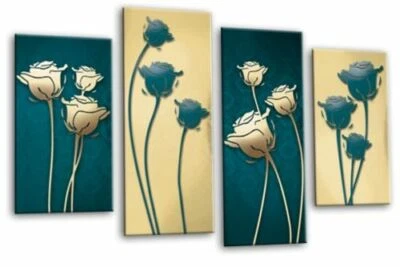 Floral Wall Art Teal Living Room Bedroom Framed Canvas Picture Ready to Hang - Image 1 of 4