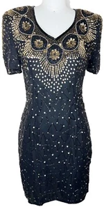 Stenay Silk Black And Gold Beaded Mini Dress - Picture 1 of 7