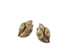 Vintage Trifari Textured Satin Gold Tone Clip Earrings - Picture 1 of 7