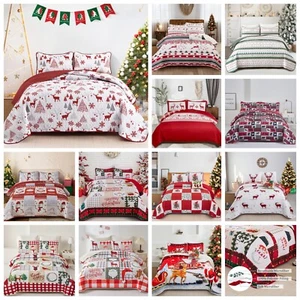 Christmas Bedspread Coverlet Set Patchwork Quilted Queen King Size Bedding New - Picture 1 of 132