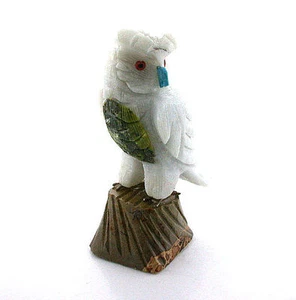 Peruvian Carved Owl Bird Snow Quartz Unakite Turquoise w Puddingstone Base EB14 - Picture 1 of 3