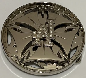 Spinner Belt Buckle LA Initials Los Angeles California Spinners Silver Bling - Picture 1 of 3
