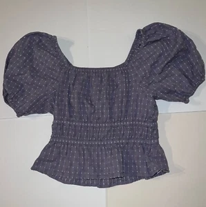 Madewell besticktes bauchfreies Oberteil gesmokte Taille blau geblümt Größe Small Puffärmel - Bild 1 von 21