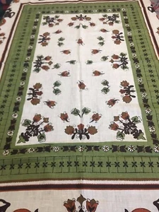 Linen Tablecloth Green Folk Art Cotton Vtg New 60 x 52 inches - Picture 1 of 2
