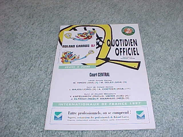 1997 French Open Tennis Program Gustavo Kuerten Iva Majoli - Image 1 of 1