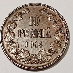 * Finland  *10 penniä * 1914 * Copper *Empire Nikolaj II *Good 1+ * - Picture 1 of 4