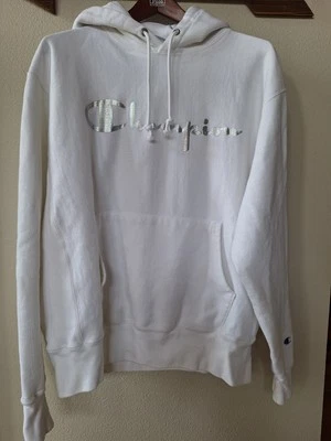 Champion Sudadera con Capucha Tejido Inverso Blanco con Logo Plateado Bolsillo Manga Larga Unisex Talla L Foto 1 de 4