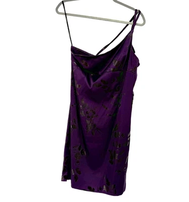 Y2K Rampage Cocktail Sheath Dress Womens 11 Purple Floral One Shoulder GK793F - Image 1 of 4