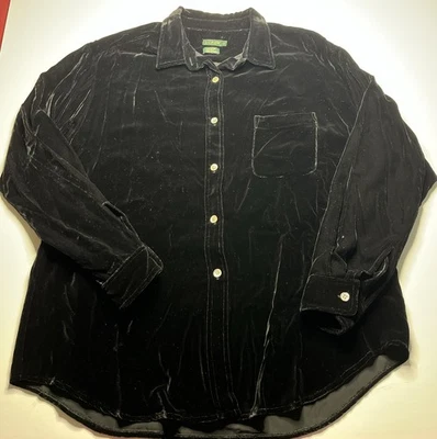 Camisa J Crew Vintage Años 90 Crush Terciopelo Rayón Seda Negra Grande Foto 1 de 4