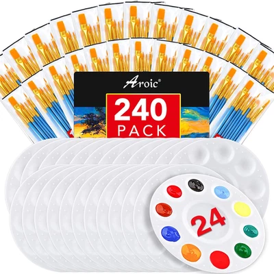 Paint Brushes Palette Set,24 Pack/240Pcs Acrylic Paint Brushes and 24 Palettes,  - Image 1 of 4
