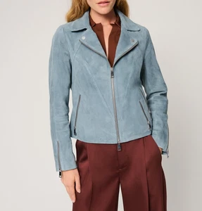 Leather Jacket Women Blue Motorcycle Suede Size S M L XL XXL 3XL Custom Made - Picture 1 of 7