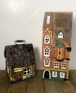 Set 2 LITHUANIA Pottery Clay Incense Village Cottage Folk Art Farmhouse Signed - Picture 1 of 19