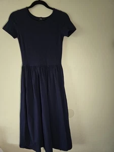 Fit & Flare Blue Midi Dress Size 2 Stretchy Coastal Nautical Timeless Soft Girl - Picture 1 of 7