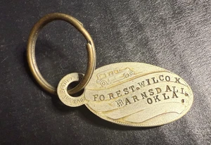 1920s Antique Watch or Key Fob Forest Wilcox Barnsdall Oklahoma Keychain Tag - Picture 1 of 4