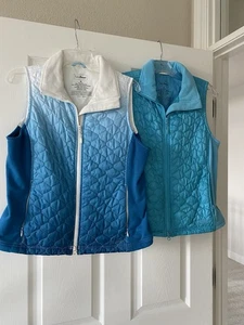 L.L. Bean Women's 2 Quilted Full Zip Vests Size Medium Aqua Blue and Ombre Blue - Picture 1 of 5