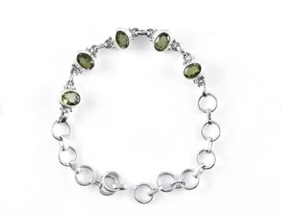 天然摩尔多瓦椭圆形手链 925 纯银女式手链礼物送给她 — 第 1/4 张图片