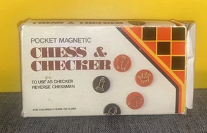Vintage Pocket Magnetic Chess Checker 1970s Draughts Plastic Boxed - Picture 1 of 9
