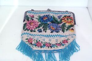 Victorian V. Mingot New York Micro Bead Floral Needlepoint Sterling Silver Bag