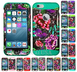 Hybrid Silicone Cover Case for Apple iPhone 6 6S & Plus - Flower Purple 04 - Picture 1 of 14
