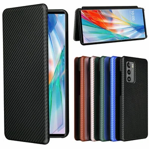 Para LG Wing 5G Lujo Único Negocios Carbono Abatible Billetera Tarjeta Estuche Cubierta - Imagen 1 de 17