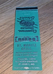 Cubierta vintage ST. MORITZ PARRILLA fósforo 413 N. 8th Street - ST. LOUIS MISSOURI - Imagen 1 de 4