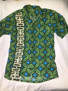 Camisa Hawaiana De Colección Para Hombre Verde/Azul Flor de la Vida M Mediana - Imagen 1 de 5