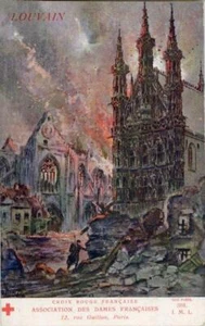 GEDRUCKTE POSTKARTE FRANZÖSISCHES ROTES KREUZ 1. WELTKRIEG VON LOUVAIN, BELGIEN - Bild 1 von 2