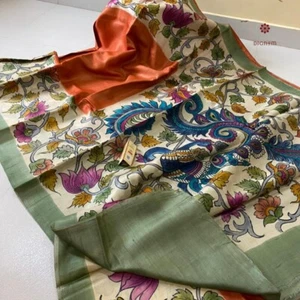 Rust Orange Pure Silk Hand Painted Kalamkari Saree - Picture 1 of 1