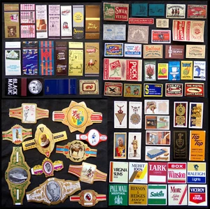 WORLDWIDE LOT: Matchbook Covers, Matchbox Labels, Cigar Bands, Tobacco Cards MIX - Picture 1 of 7