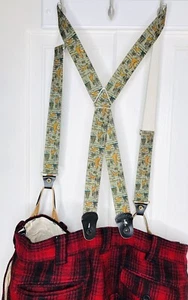 Vtg 70s 80s Pant Suspenders Braces Hunting Dog Pheasant Bird Duck Novelty UNIQUE - Picture 1 of 12
