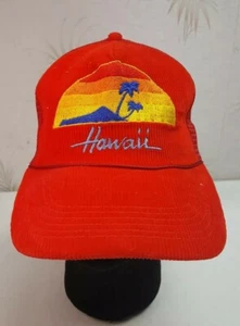 Hawaii Red Corduroy Mesh Snapback Trucker Hat Scenic Sunset - Picture 1 of 7