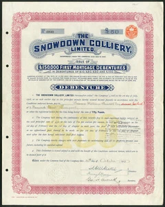 Snowdon Colliery Ltd., £50 debenture, 1913 - Picture 1 of 1