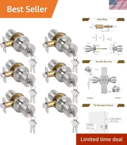 Classic 6 Pack Door Knobs with Key - Satin Nickel Finish for Security - Picture 1 of 10