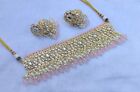 Indian Bollywood Kundan Beaded Chokers Necklaces Set For Women's- Pink