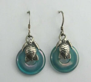 NEW Sterling Silver Sea Turtle Blue Aurora B Dangle Earrings USA~ FREE Gift Box - Picture 1 of 8