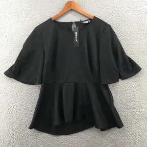 Allegra K Tiered Blouse Top Womens XL Black Tulip Short Sleeve Casual NEW - Picture 1 of 13