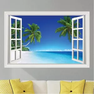 Beach Ocean Palm Trees Wall Decal Sticker Graphic Art Mural - 4 Sizes Available - Picture 1 of 3